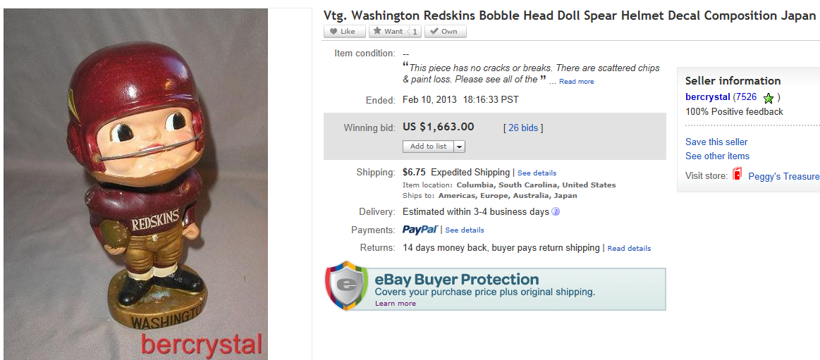 1960s square-based, Washington Redskins bobblehead - collectibles - by  owner - sale - craigslist