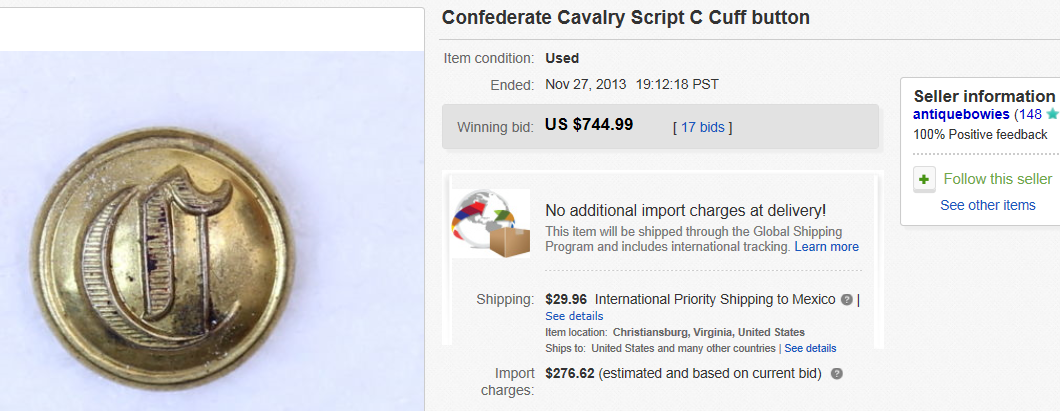 Sold at Auction: US CIVIL WAR CONFEDERATE INFANTRY SCRIPT BUTTON